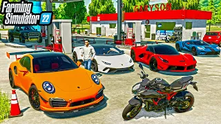 LUXURY CAR MEETUP AT GAS STATION! ($2,999,999 SUPERCAR) | Farming Simulator 22