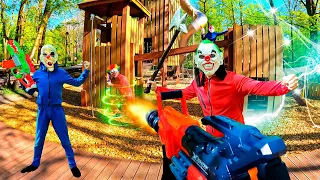 Nerf War /Amusement Park Battle 10 (Nerf First Person Shooter) / Nerf Killer Clown Attack