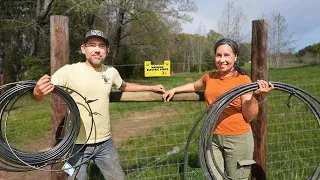 Husband and Wife Team Trench Wire to Connect Farm Fence