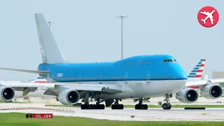 Amazing FINAL takeoff of KLM B747 (PH-BFS) from Chicago to Mojave graveyard. Short roll, steep climb