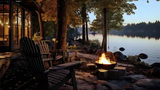 Cozy Fireplace with the Lakeside Forest Scene | Perfect Fire Sounds for Sleep and Relaxation