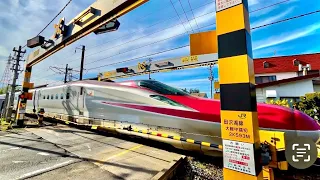 A rare spot in Japan where Shinkansen trains pass through a railroad crossing.Japan bullet train