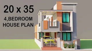 चार कमरे का कार पार्किंग के साथ लाजबाब मकान का नक्शा,20X35 4 Bedroom House plan,3D new House design