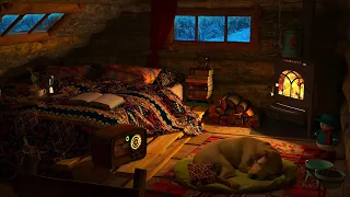 Sommeil profond dans une cabane d'hiver douillette | Foyer relaxant crépitant, blizzard, vent