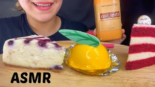 ASMR EATING MANGO MOUSSE BLUEBERRY CHEESECAKE, RED VELVET CAKE *NO TALKING