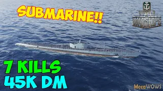 World of WarShips | Cachalot | 7 KILLS | 45K Damage - Submarine Replay Gameplay 4K 60 fps