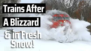 Trains After A Blizzard and in Fresh Snow -Train Snow Plowing and Drift Busting Action!-