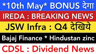 IREDA SHARE LATEST NEWS 😇 CDSL SHARE NEWS • JSW INFRA Q4 • BAJAJ • HINDUSTAN ZINC SHARE LATEST NEWS