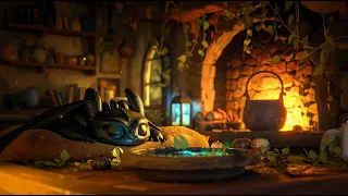 4-hour Relax with a Purring Dragon Pup | Crackling Fireplace Potion Brewing Cauldron Cozy Quiet ASMR