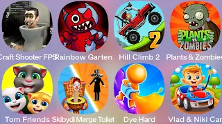 Rainbow Garten,Hill Climb 2,Moto X3M,Skibydi Merge Toilet,Plants & Zombies,Tom Friends