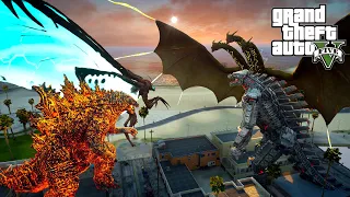 Nuclear Godzilla and Queen Mothra vs King Ghidorah and Mechagodzilla GTA V Mods