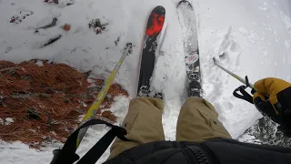 Skiing Yellowstone Club off the resort and got stuck (had to take off skis)