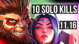 WUKONG vs IRELIA (TOP) | 10 solo kills, Rank 6 Wukong, 1.8M mastery, 16/2/1 | NA Challenger | v11.16