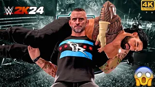 Roman Reigns vs. CM Punk - No Holds Barred Match - WWE 2K24 | [4K60]