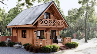 5x7m (16'x23') Charming 2-Bedroom Wood Cabin Design !!!!