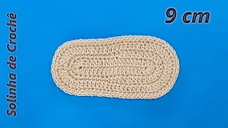 Solinha de Crochê para Sapatinho de Bebê de 9 cm (0 a 3 meses) / Suela de Crochet para Bebé