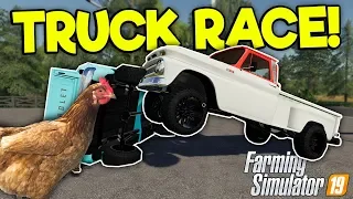 MOD TRUCK RACE & CHICKEN ARMY! - Farming Simulator 19 Multiplayer Mod Gameplay