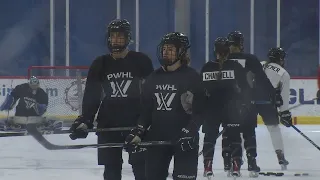 PWHL Minnesota's Sophia Kunin mic'd up at practice