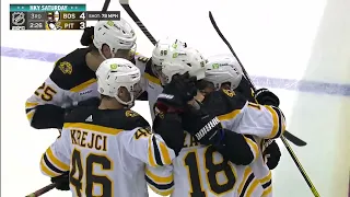 David Pastrnak scores his 56th and completes hattrick vs Penguins (4/1/23)