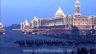 Soldiers ride on horses during Beating the retreat