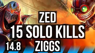 ZED vs ZIGGS (MID) | 15 solo kills, 50k DMG, Legendary, 700+ games, 24/5/3 | EUW Diamond | 14.8