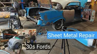 56 Chevy Bel Air rear quarter panel repair and 💥 Visiting a 30s Hot Rod Shop