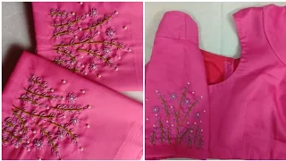 Easy hand embroidery design for blouse sleeves || full tutorial