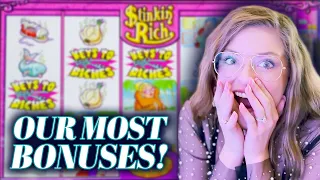 I had the  MOST BONUSES EVER on Stinkin Rich! 🎰💜💰