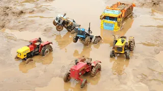 Truck Heavy Loaded Sand Stuck in Deep Mud Pulling out HMT Tractor | Eicher | ALT | Mahindra | CS Toy