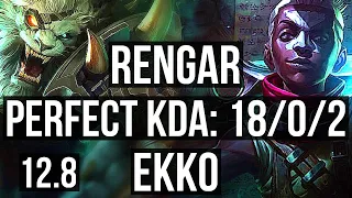 RENGAR vs EKKO (JNG) | 18/0/2, Legendary, 8 solo kills, 1.2M mastery, 500+ games | TR Diamond | 12.8