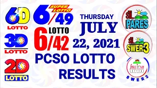 Lotto Result July 22 2021  (Thursday), 6/42, 6/49, 3D, 2D | PCSO lottery draw