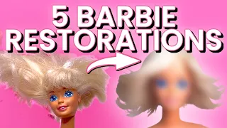 Restoring 5 Thrifted Barbies! Hair Transplant, Makeover, Restyling, Cleaning, Crimping & More!