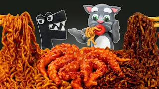 MUKBANG Korean Ramyun & Spicy Octopus | Talking Tom Vs Alphabet Lore F Complete Edition