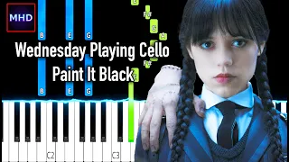 Wednesday Playing Cello | Paint It Black - Piano Tutorial Easy (by The Rolling Stones) + FREE SHEETS