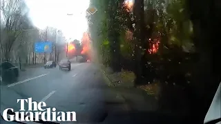Car dashcam captures moment missile hits Dnipro