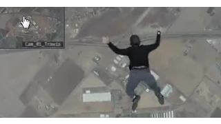 Guy jumps out plane onto trampoline *NO PARACHUTE*
