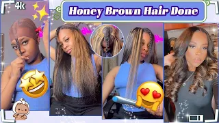 😁FLAWLESS QUICK WEAVE w/ MIDDLE PART LEAVE OUT ON NATURAL HAIR |MIX HIGHLIGHT COLOR + WAND CURLS