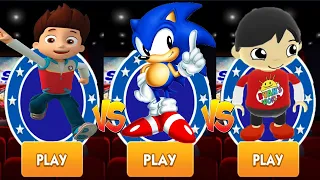 Tag with Ryan vs Sonic Dash vs PAW Patrol Ryder Run - Who Is Faster? (Android/iOS)