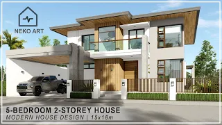 EP-47 | 2 STOREY 5 BEDROOM HOUSE DESIGN (15x18m LOT) | Modern  Tropical House Design | NEKO ART