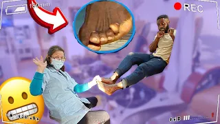 MY HUSBAND  GETS A PEDICURE FOR THE FIRST TIME EVER! | HE HAS A BROKEN TOE