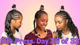 Silk Press: Day 26 of 33 | Braid Out l Cornrow Half- Up Protective Style