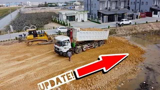 Update! Great Job strongly Bulldozer SHANTUI DH17c2 with Dump truck moving soil filling up land EP03