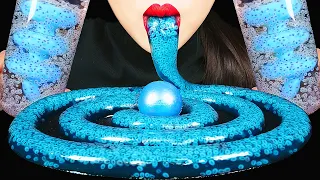 ASMR BLUE FOOD: EDIBLE GIANT FROG EGG JELLY NOODLE, PLANET GUMMY, MOST INTERESTING DRINKING SOUNDS