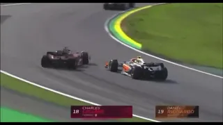 Charles Leclerc and Lando Norris CRASH ON THE SAFETY CAR RESTART | 2022 Sao Paulo Grand Prix