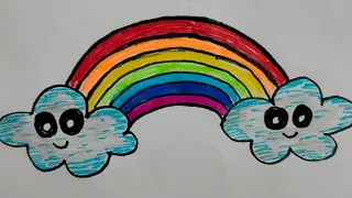 How to draw a rainbow and clouds|Rainbow drawing |