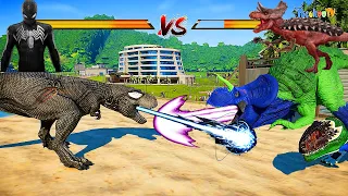 (Jurassic World Evolution🌍) T-Rex Spiderman,Power Ranger,Godzilla,Luigi Dinosauurs Battle !!