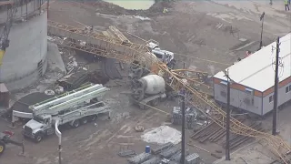 Raw aerials: 1 killed, 1 hurt when crane collapses on truck during Houston storm