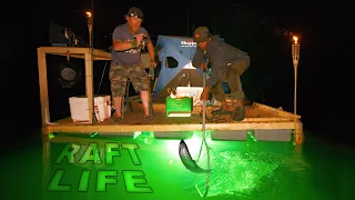 Night Fishing Catch'n Cook, Floating Fishing Cabin - Day 4.5 of 7 Day WaterWorld Survival Challenge