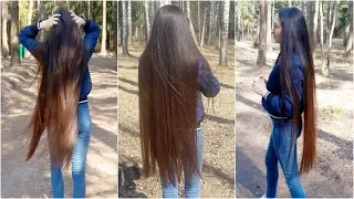 Tatyana Walking in the Woods with her Super Silky & Shiny Hair