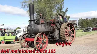 Watch Heritage steam powered traction engine, likely from 1850s showing off its ability